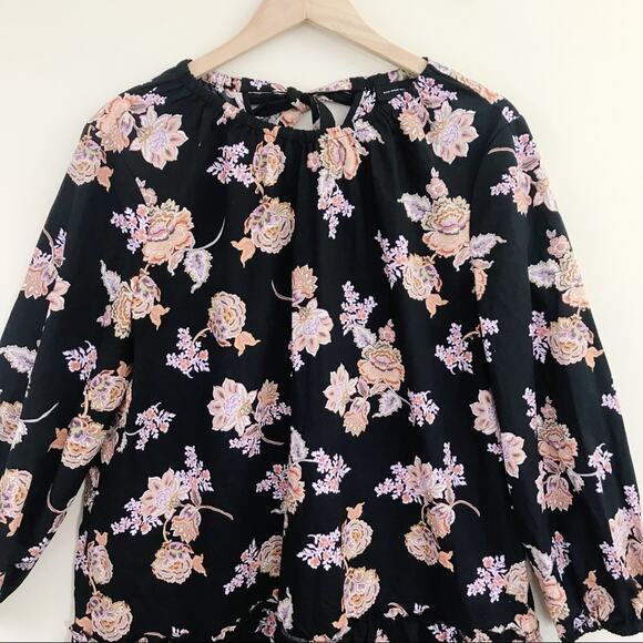 Who What Wear Black Floral Long Modest Cotton Rustic Ruffle Prairie Boho Dress L - Picture 4 of 14